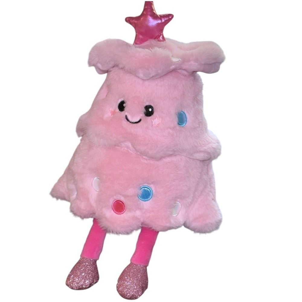 Iscream Pink Christmas Tree Plush Toy – Kawaii Holiday Decor, Glitter Shoes - Picture 2 of 7